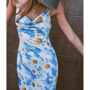 Urban Outfitters Women Cowl Slip Satin Y2K VSCO Daisy grunge 90’s floral dress